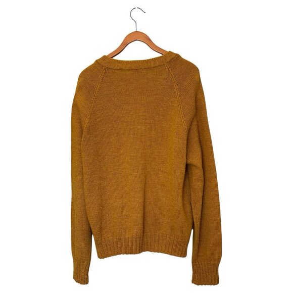 Vintage 60’s Gold Mustard Hand Knit Cardigan Sweater Men’s Size M USA Monogram W - Picture 2 of 7